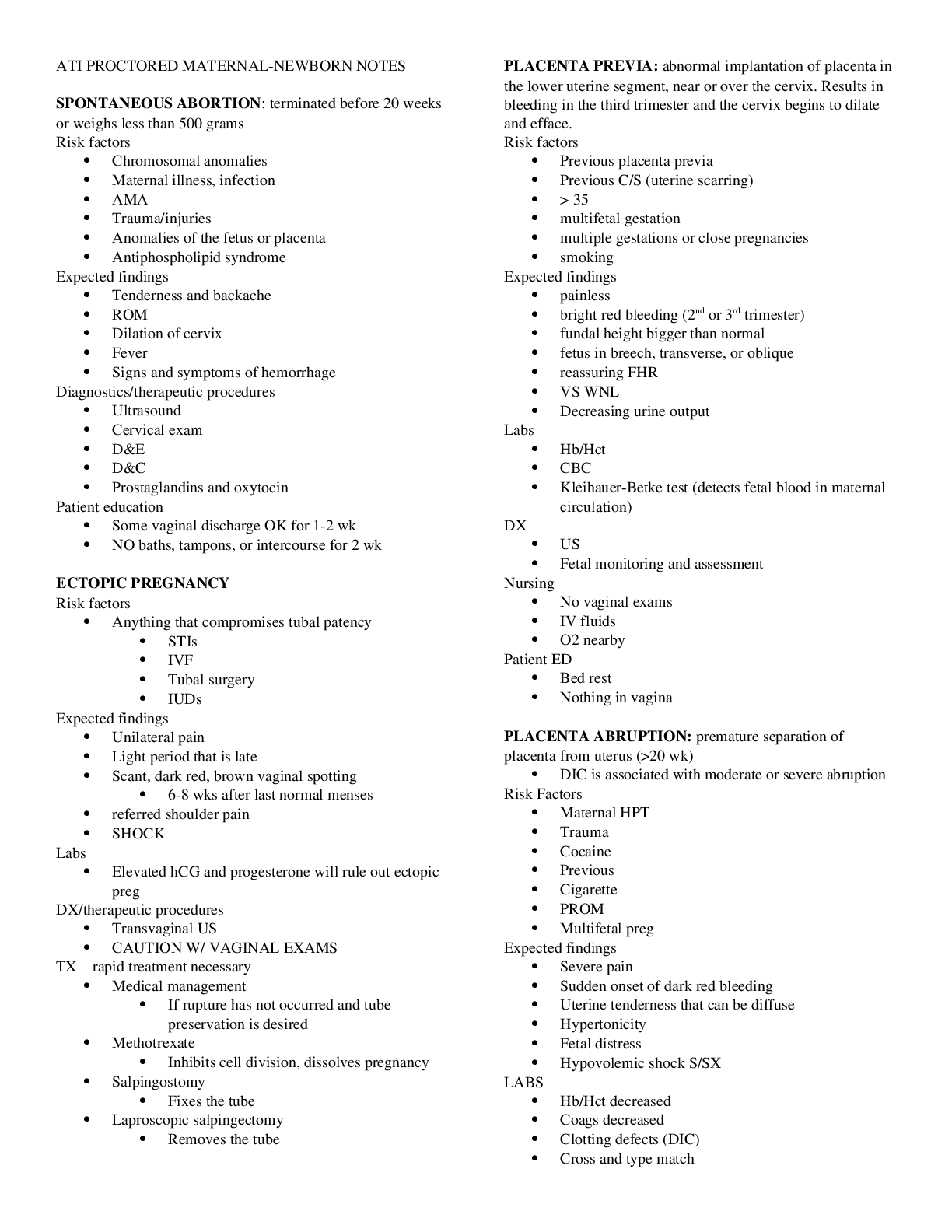 Preview image of NURS 210 ATI Maternal Newborn Notes document